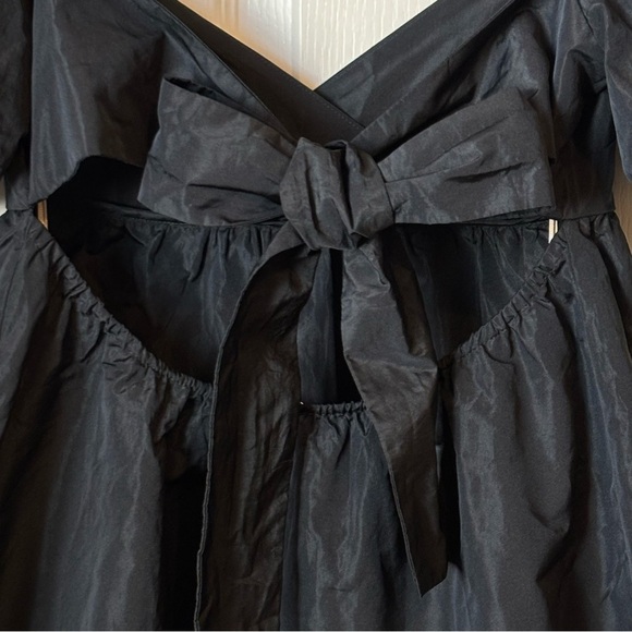 Wilfred Aritzia Opera Dress Taffeta Bow Back Puff Sleeve Babydoll Black XS - Picture 6 of 10